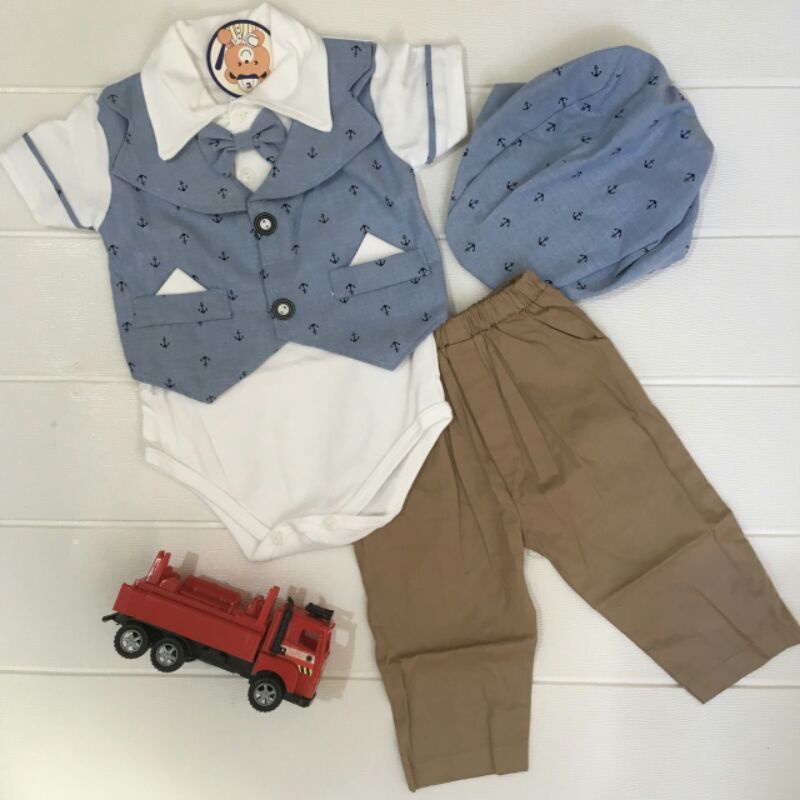 Baju setelan 6 - 12 bulan Dilan Jumperset Kaos Jumper Jangkar celana Chinos baby Rompi Celana dasi topi pergi fashion bayi laki laki cowok murah