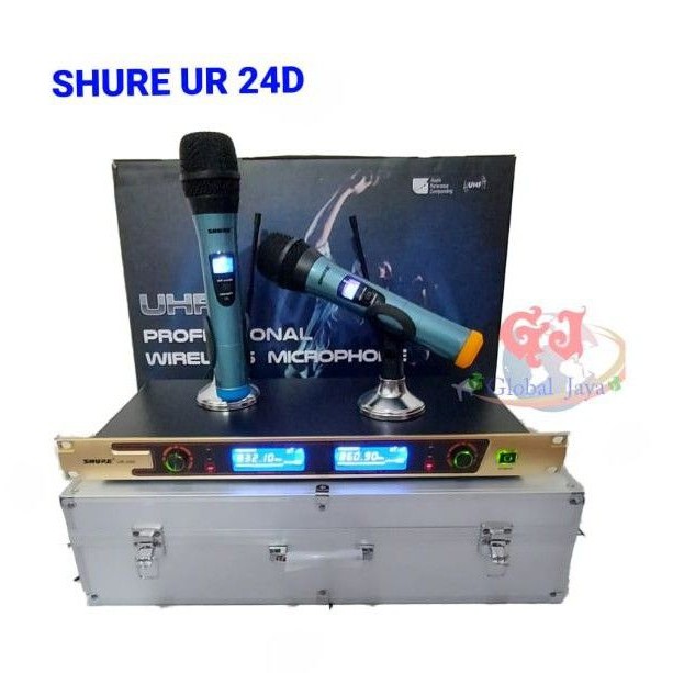 mic wireless shurw UR 24D free koper double mic handle shure UR24D prof wireless microphone