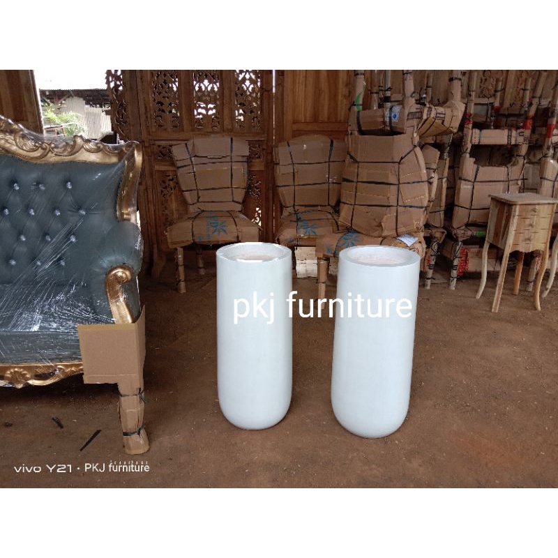 vas bunga dekorasi pelaminan bulat kayu