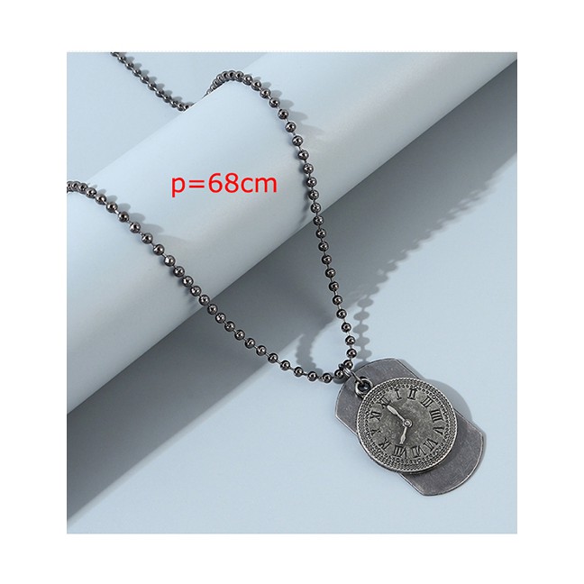 LRC Kalung Fashion Silver Round Bead Chain Clock Mens Necklace Y64694