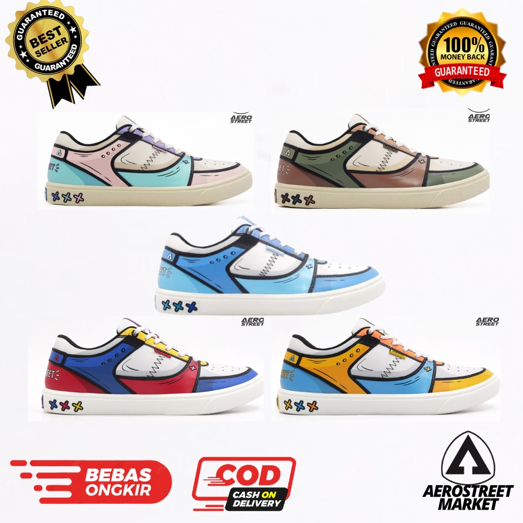 Aerostreet 2D Hoops Low Reborn - Merah Biru / Coklat army / Biru Muda / Biru Kuning / Toska Pink [10