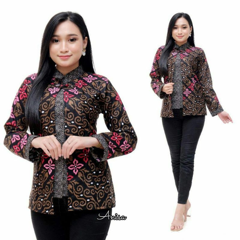 tey-17 Batik wanita ASJ SA HRB026 Kenongo Kemeja Tosca Pendek-Bol Bintang Pink