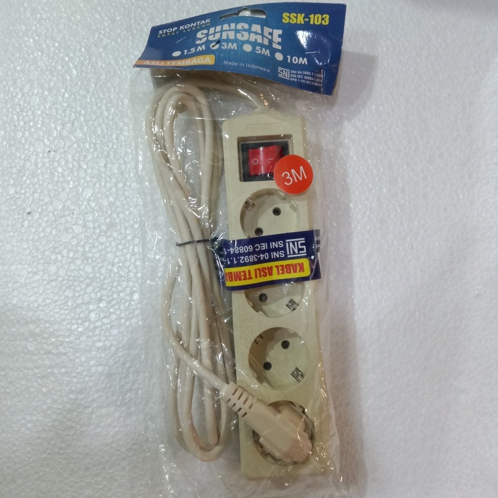 Sunsafe Stop Kontak IB - Stop Kontak Kabel Arde - Multi Socket Outlet Terminal Kuningan