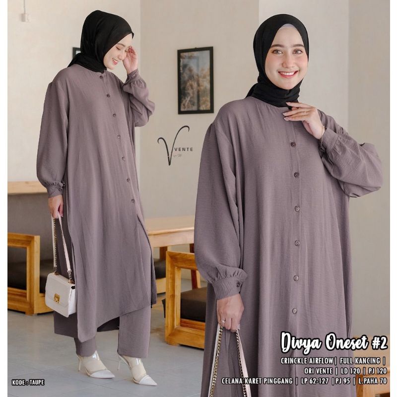 Pasti ori - Vente Daily Divya One Set Jumbo Crinkle Premium Motif Polos / Setelan Wanita LD 115 / Long Tunik-6