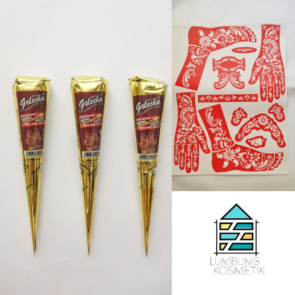 Paket Henna Golecha Maroon + Cetakan Sticker Hena Merah Hati Marun