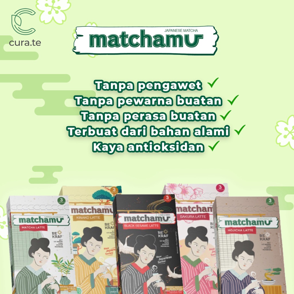 MATCHAMU  LATTE SACHET BOX 24GR | MATCHA KINAKO SAKURA BLACK SESAME HOJICHA LATTE