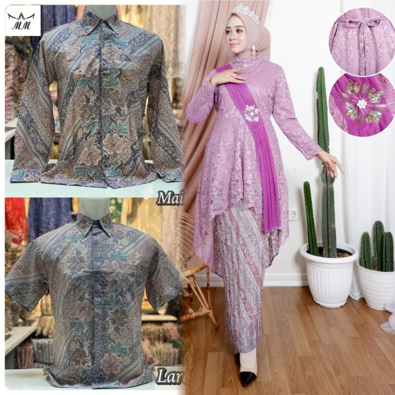 Couple kebaya tunik lesty//kebaya tunik brukat//kebaya tunangan//couple kebaya dengan kemeja