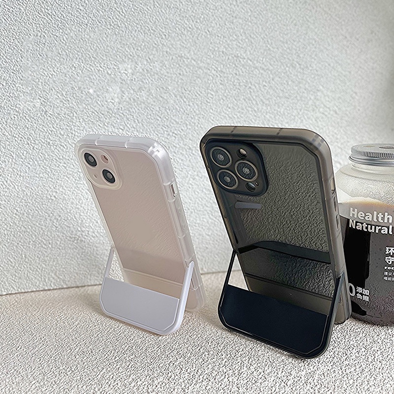 IPHONE Casing Bracket Transparan Lembut Shockproof Kompatibel Untuk Iphone11 14 12 13 Pro X XR XS Max 6 6s7 +8 Plus TPU Silikon Lucu Phone Cover Casing