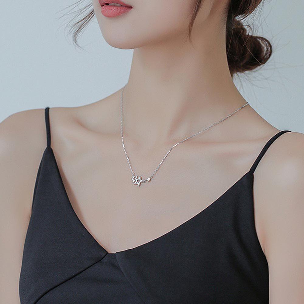 Needway Kalung Rantai Korea Elegan Manis Hollow Untuk Gadis Temperamen Perhiasan Leher Yang Dapat Disesuaikan