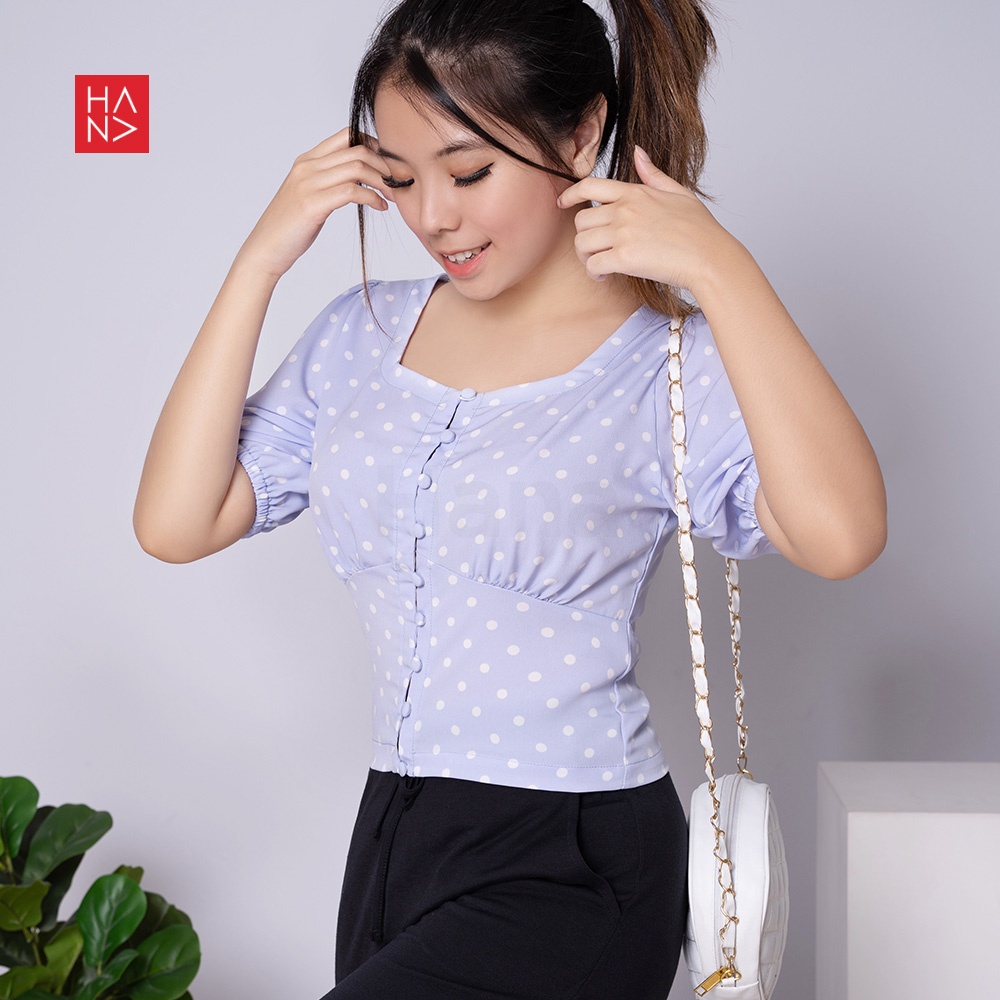 HanaFashion JKT - Clara Polka Puff Sleeve Blouse Atasan Wanita - SB203