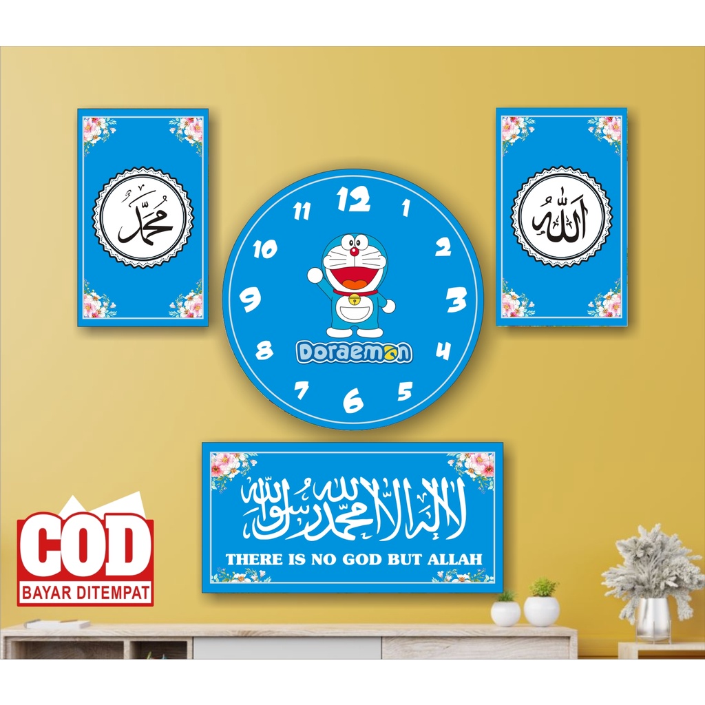 jam dinding kaligrafi Doraemon BLUE