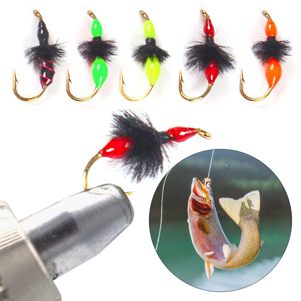 Preva 5pcs Umpan Bionic Isi14# Fishhooks Umpan Simulasi Pancing Burung Unta Rambut Ant Fly Hook