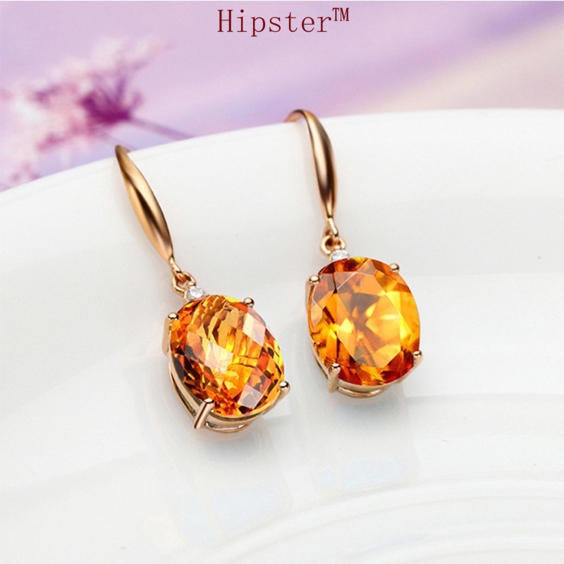 New Fashionable Golden Oval Citrine Stud Earrings