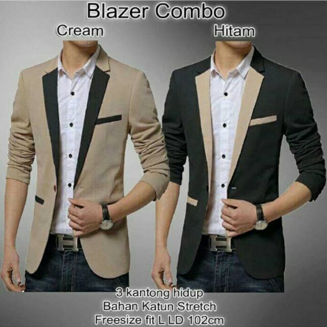  JAS  BLAZER FASHION PRIA MODERN WARNA  KOMBINASI  HITAM  CREAM 