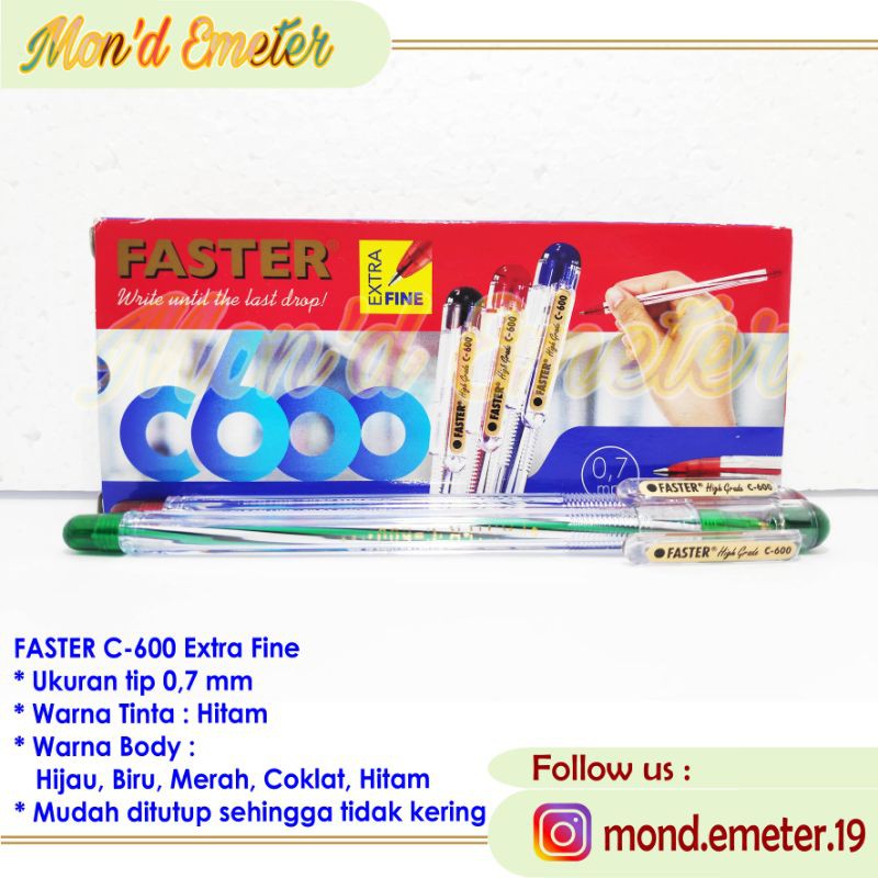 

Pulpen Cap Faster C600 Warna Hitam 0.7 mm Extra Fine-Ballpoint Sekolah/Kantor-Alat Tulis Stationery