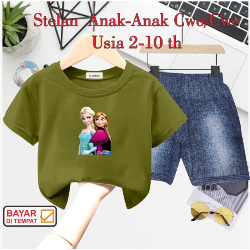 ((IB))SETELAN ANAK PEREMPUAN SEMI JEANS/FROZEN DIGITAL SABLON