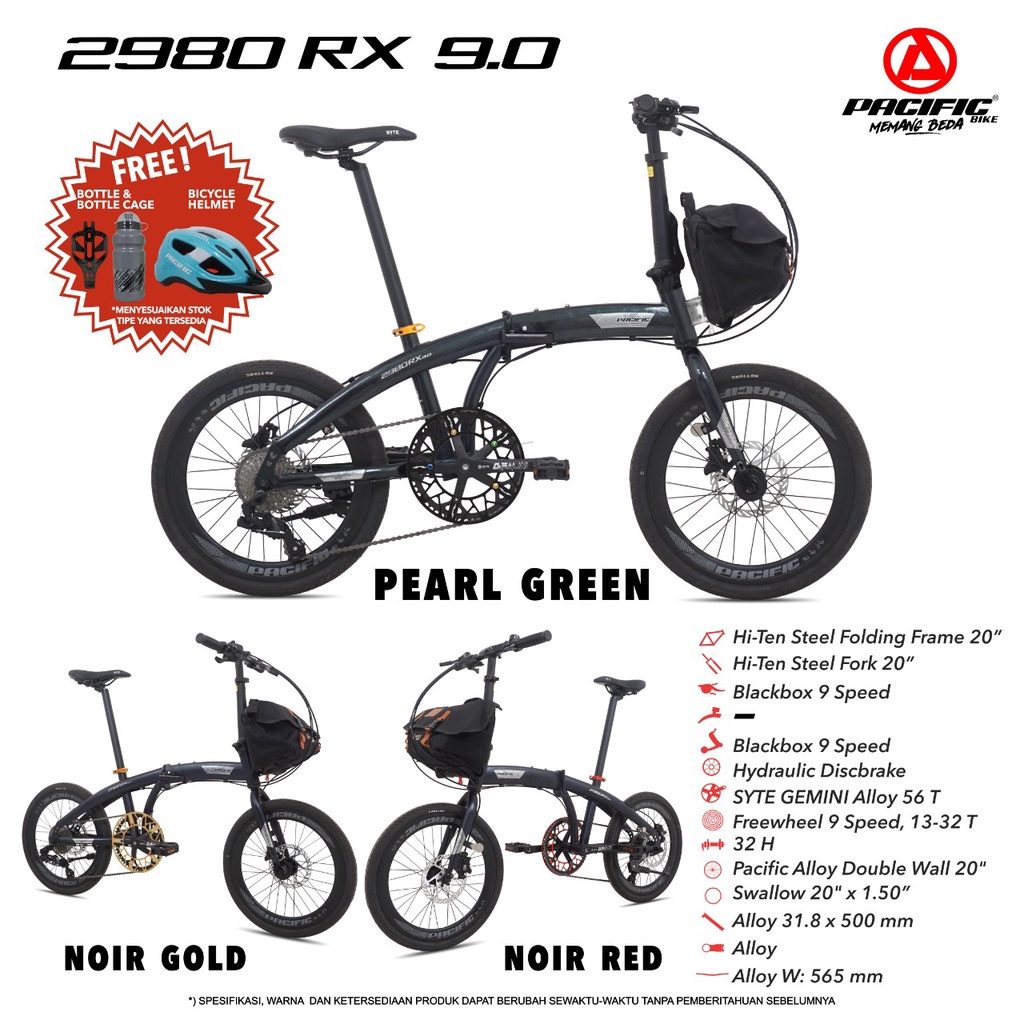 SEPEDA LIPAT PACIFIC 2980 RX 9.0 20 INCH FOLDING BIKE 9 SPEED HYDRAULIC DISC BRAKE FREE TAS &amp; HELM