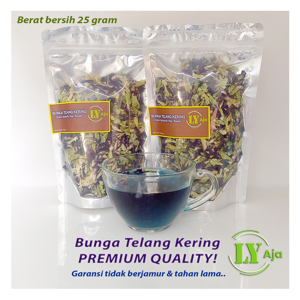 Teh Bunga Telang Kering 50 gram 25 gr LY Aja Butterfly Pea Organik Tumpuk Premium