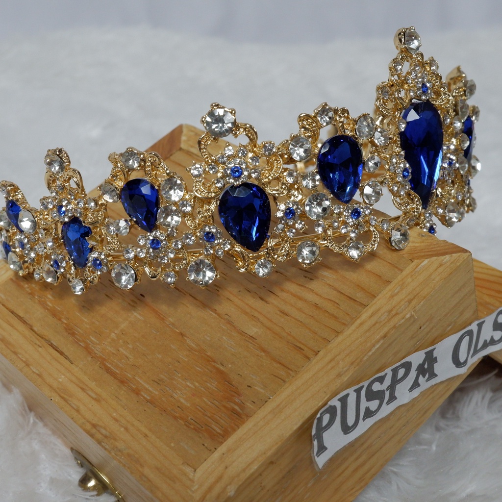 mahkota tiara dueches rhine stone blue