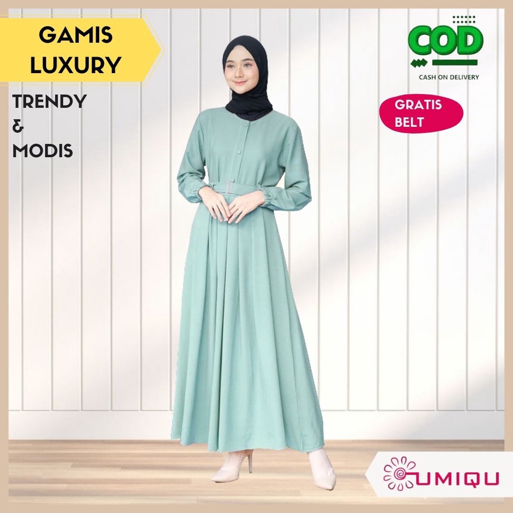 Baju Gamis Luxury Biru Wardah Wanita Dewasa Modis Dress Cewek Remaja Polos Pakaian Muslim Wanita Mus