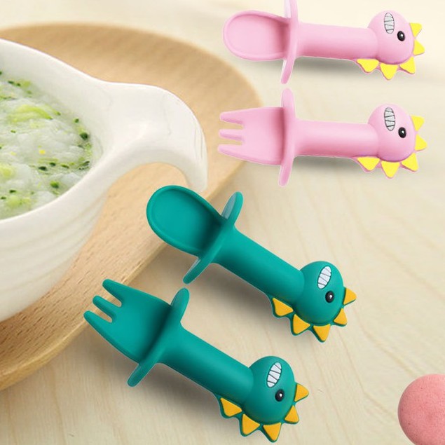 Hyren.id S11 Silicone Feeding Set Piring Bayi Suction Dino Sendok Garpu Tempat Makan Silikon Anti Slip Tumpah Dinosaurus Baby Plate Premium Balita Anak Pink Green Hijau