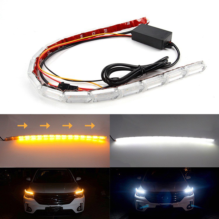 2 pcs Universal Fleksibel Lampu LED Daytime Running Strip Cahaya Mata Kristal Aliran Sinyal Giliran DRL