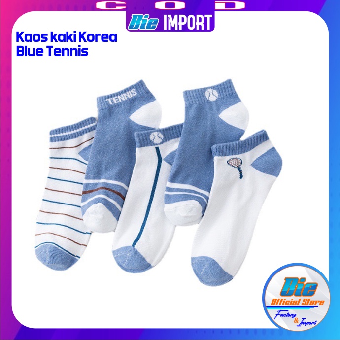 Kaos Kaki Korea Wanita Motif Blue Tennis Impor Best Seller