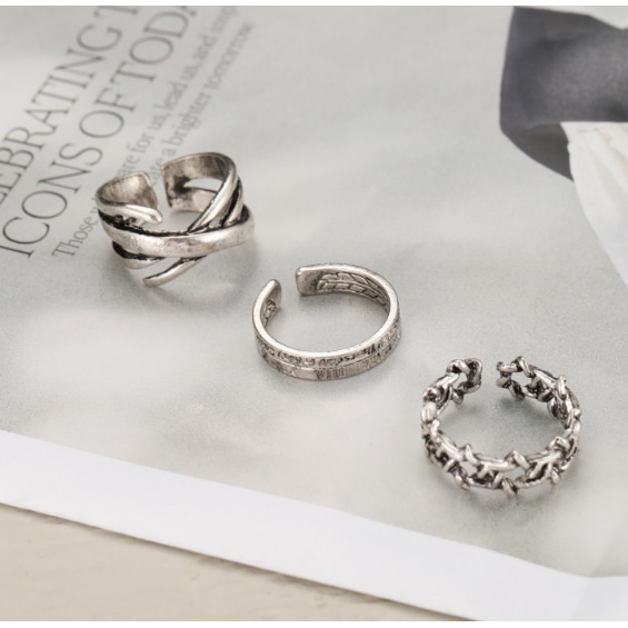 SET 3PCS CINCIN WANITA TITANIUM KOREA AKSESORIS ANAK PEREMPUAN GAYA HIP HOP RING SIMPLE IMPORT CNC7