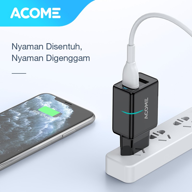 ACOME Charger Adaptor Original 2.4 A AiC Fast Charging 2 Port Micro USB Samsung OPPO iPhone AC03