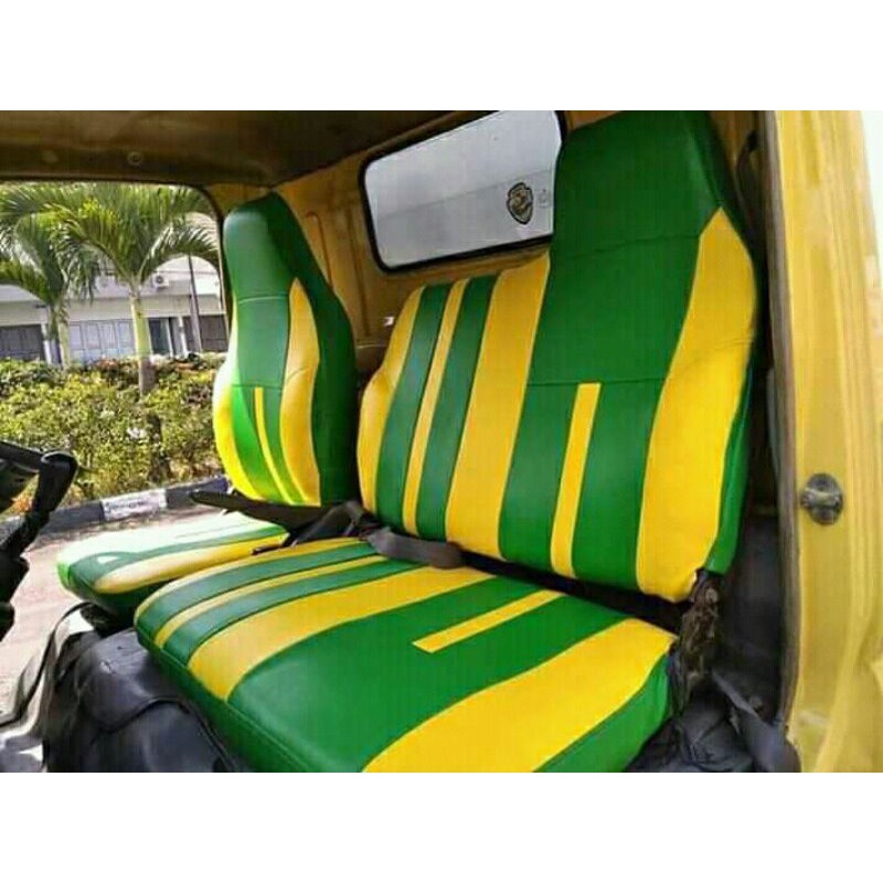 sarung jok truk canter model standar hijau kombinasi kuning