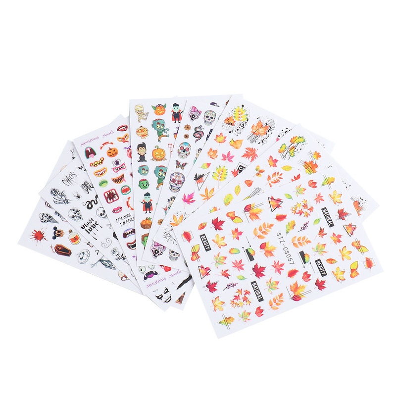 1pc Stiker Kuku Motif Daun Maple / Laba-Laba / Ular Tema Halloween Untuk Aksesoris Manicure