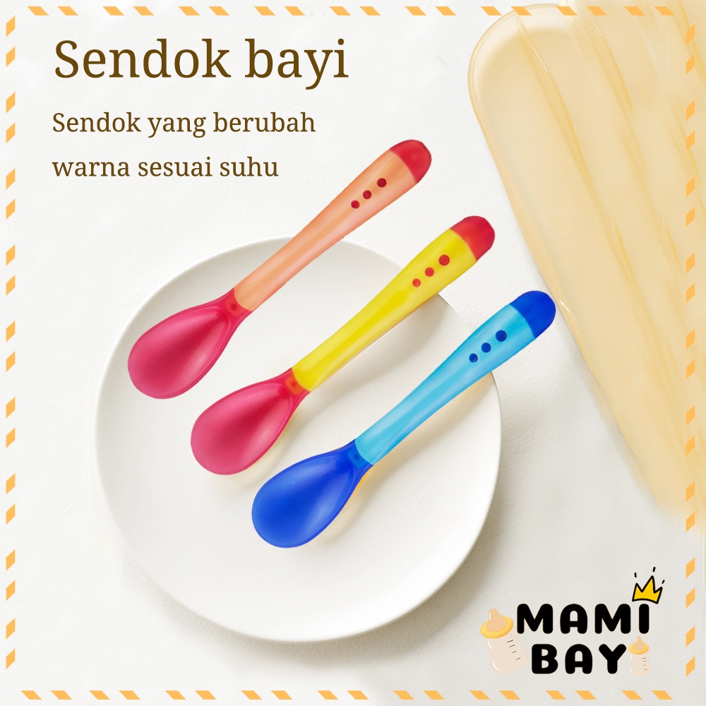 OKEYI Peralatan makan bayi Sensor Panas sendok plastik dan garpu bayi