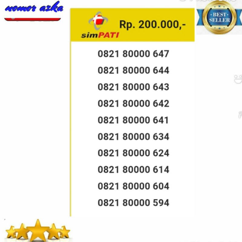 Kartu Perdana Simpati 0821 80000 647 Seri Kuartet 0000 Rapih Bsm02