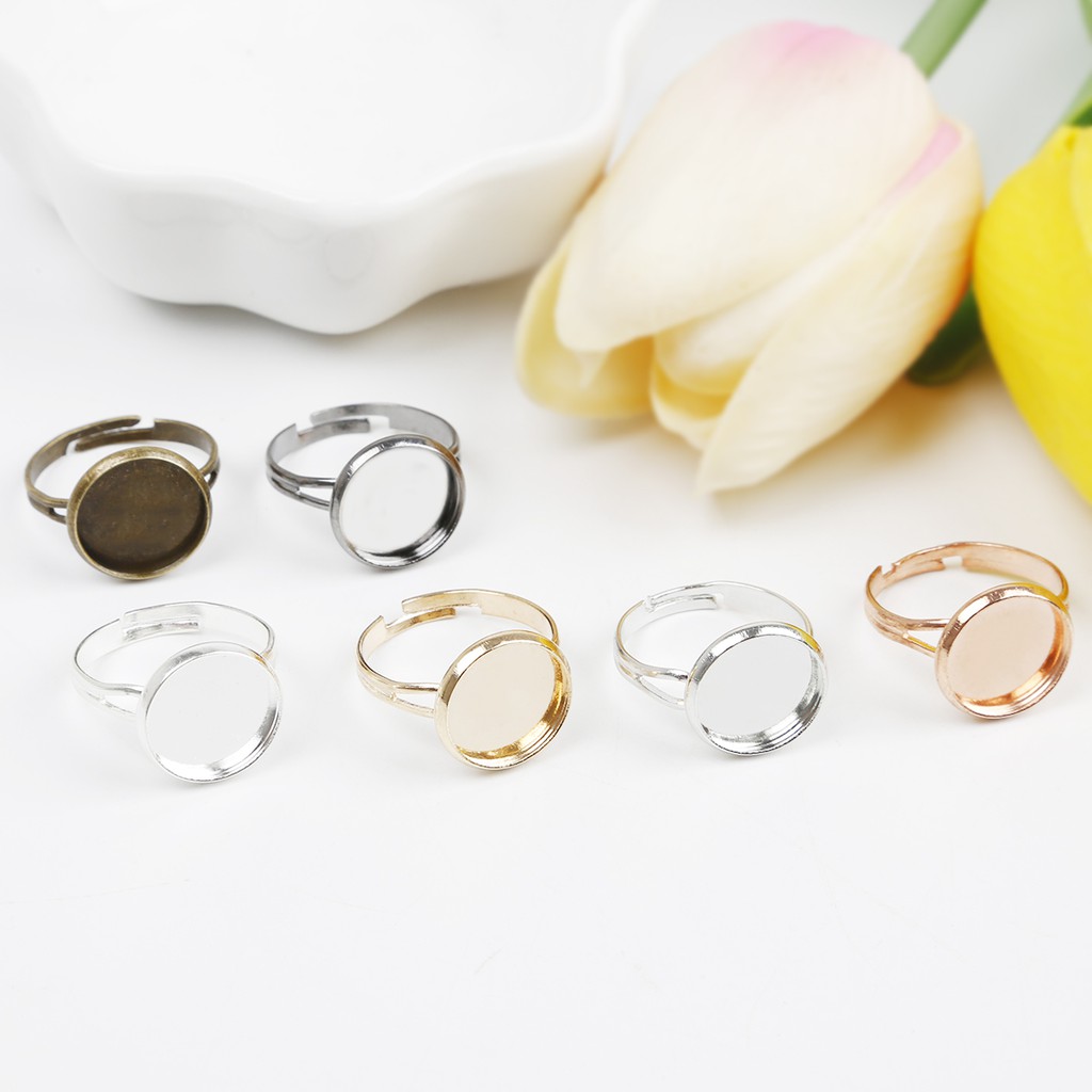 10pcs / Lot Cincin Kosong Diameter Dalam 12mm Adjustable Untuk Membuat Perhiasan Diy