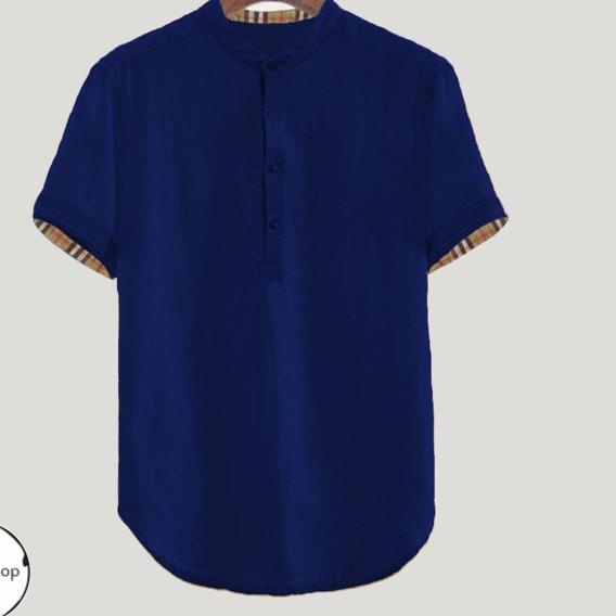 ☛ Baju Koko Pria Lengan Pendek Atasan Koko Muslim Baju Koko Lebaran Lis BURBERRY ARS 11534 ➶