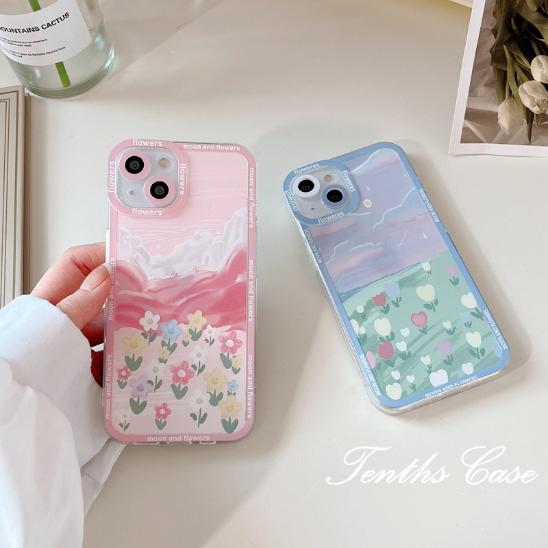 Samsung A14 A54 A34 A04 A04 A04s A23 A33 A53 A13 A73 A03 A03s M23 A12 A22 A32 A51 A52 A71 A72 A50 A50s A30s A02s S21Plus S22Ultra S21 S20FE Biru Dan Pink Tulips Casing Handphone Soft Cover