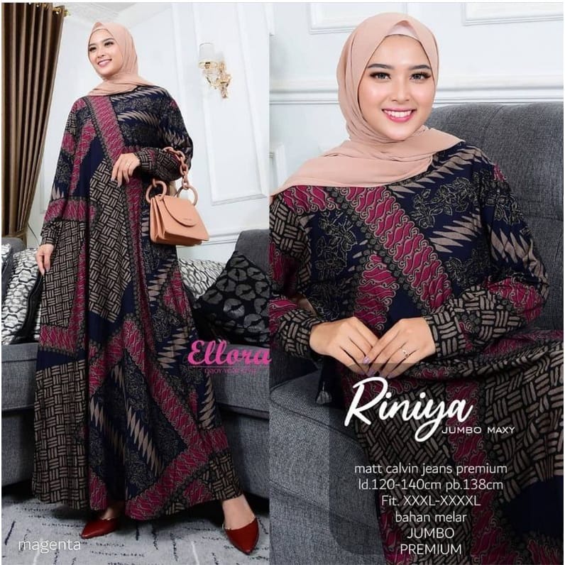 GAMIS MUSLIM WANITA TERBARU RINIYA MAXY SUPER JUMBO XXL-XXXXL GAMIS CALVIN JEANS PREMIUM GAMIS JUMBO