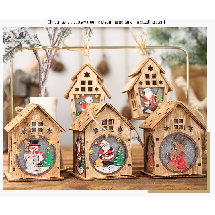 Hiasan Natal Rumah Kayu Wooden House LED Hiasan Pohon Natal Christmas Lamp