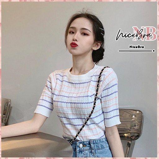 Nicebra Baju Rajut Wanita model Kaos Import Lengan Pendek 4049