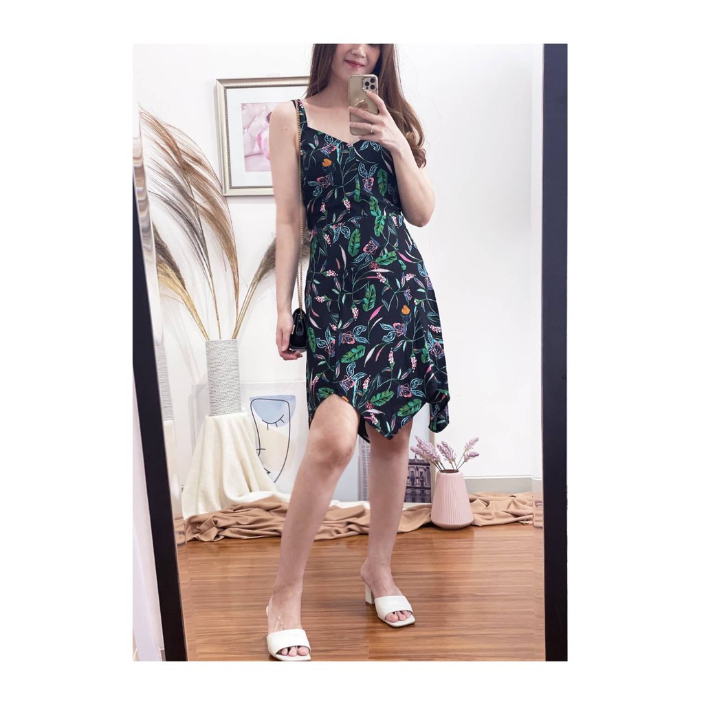 A New Day dress women floral print sleeveless tie waist dres