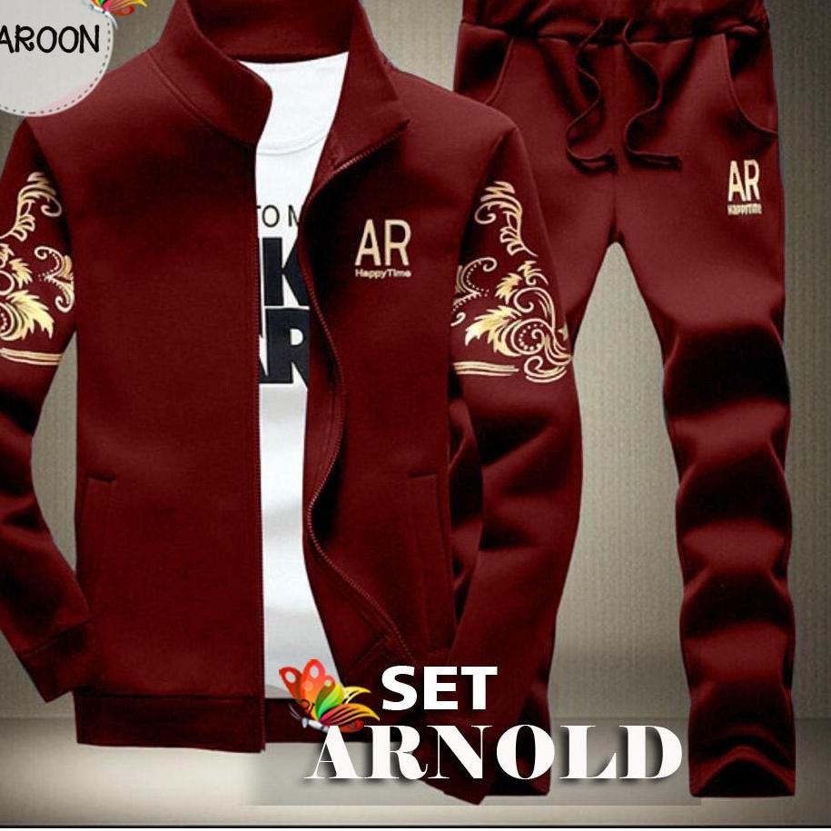 SET ARNOLD TRAINING | SETELAN PAKAIAN OLAHRAGA PRIA BABYTERRY TEBAL, SABLON FOIL EMAS, ADA SELETING