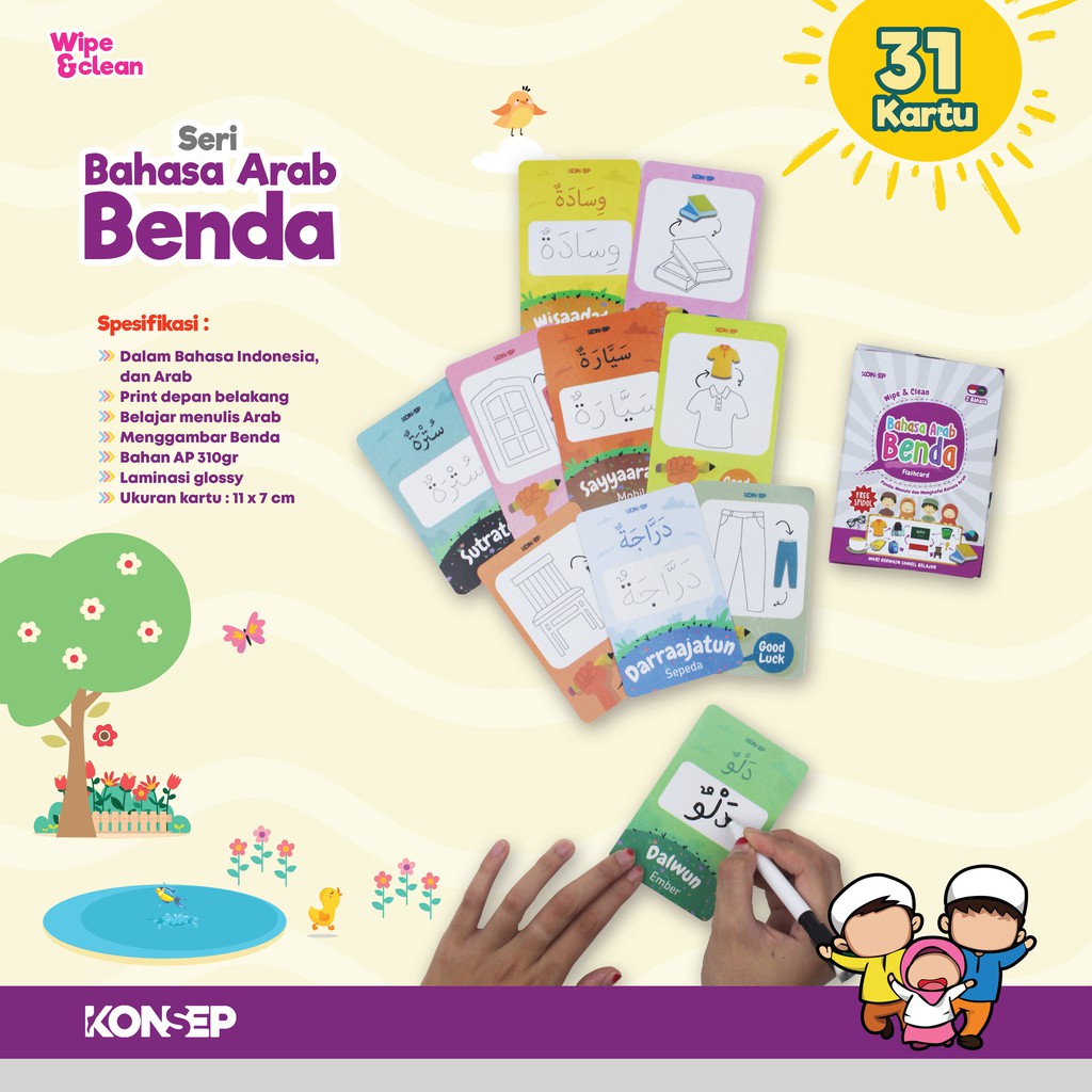 [FREE SPIDOL] Konsep Flashcard Wipe and Clean Bahasa Arab Benda / Flash Card / Mainan Edukasi