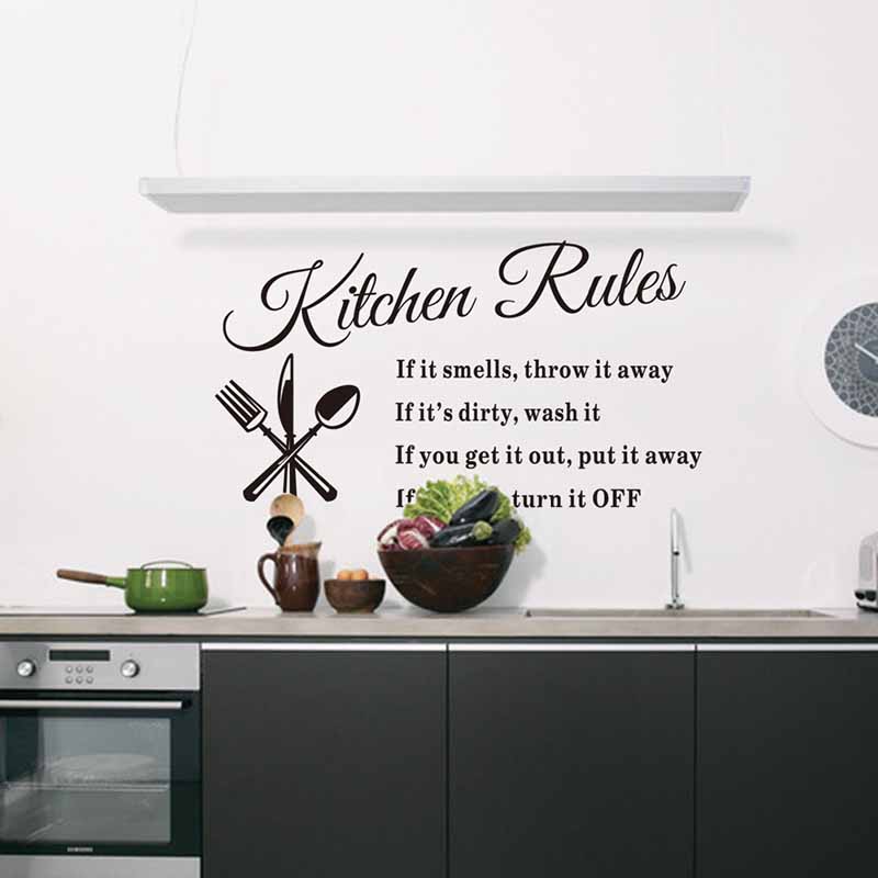 Stiker Dinding Decal Desain Tulisan Kitchen Rules Bahan Pvc Vinyl Dapat Dicopot