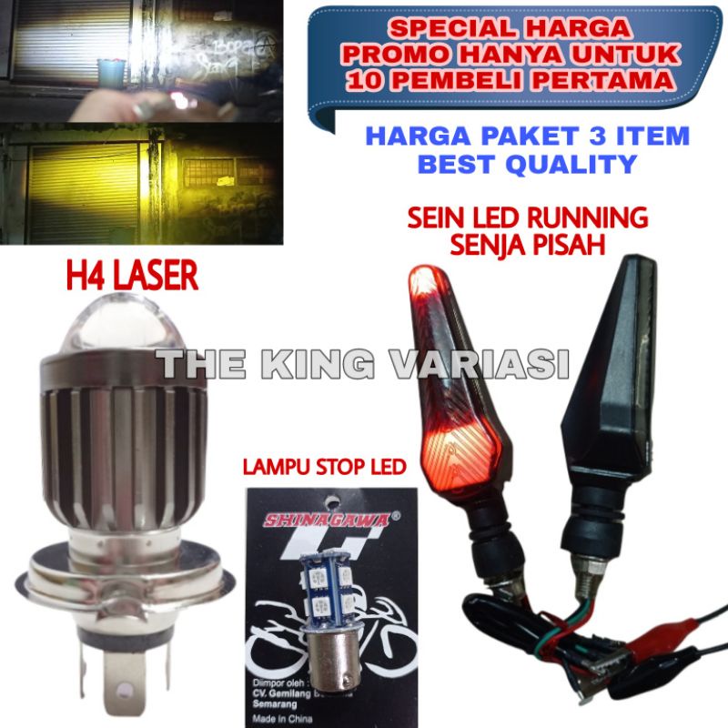 PAKET LAMPU MOTOR H4 LED LASER/PAKET LAMPU VARIASI MOTOR LED/PAKET LAMPU DEPAN/PAKET LAMPU SEIN LED