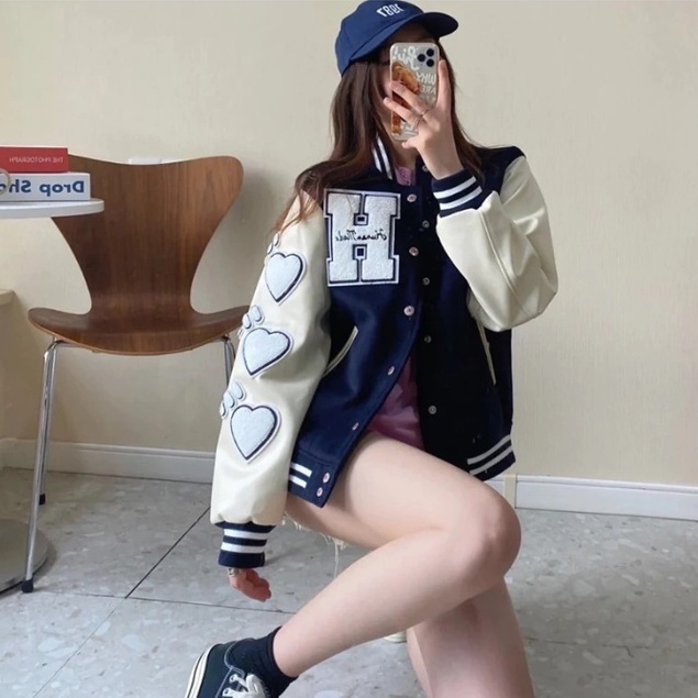 H HUMAN MADE BASEBALL VARSITY JACKET PREMIUM FLEECE TEBAL FIT L - OUTERWEAR JAKET OVERSIZE REMAJA WA
