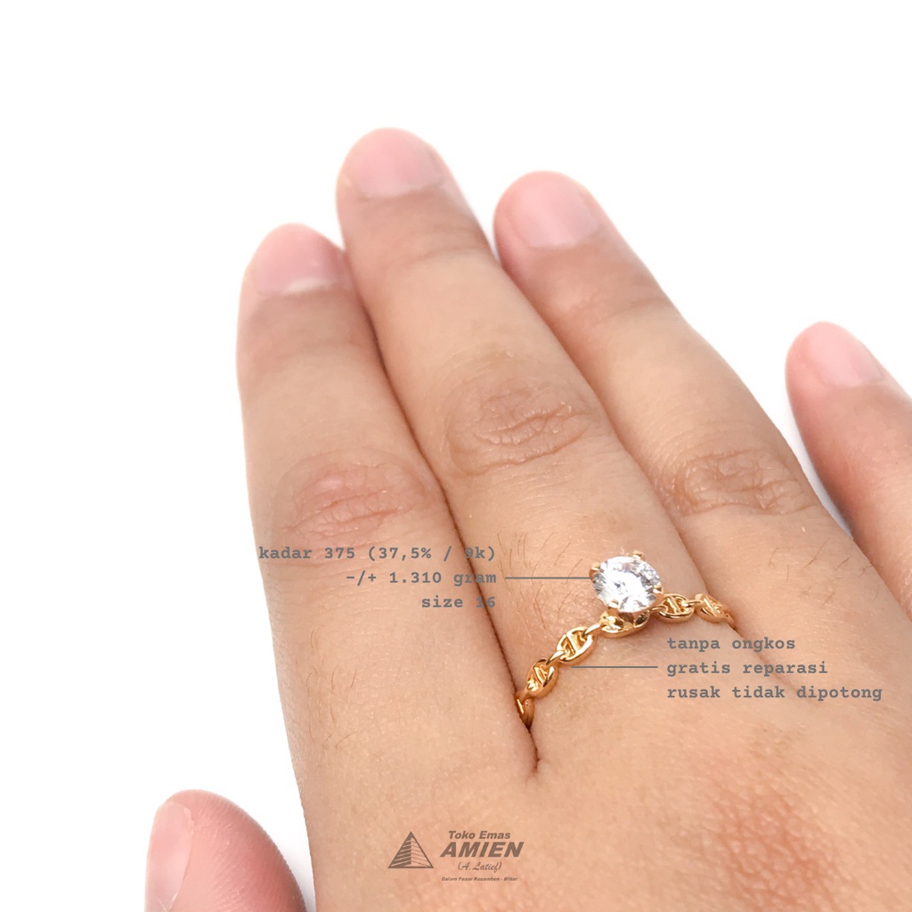 Toko Emas Amien Cincin Emas Asli UBS Kadar 375 (37,5% / 9K) 1.310 Gram - Cincin Arty Solitaire