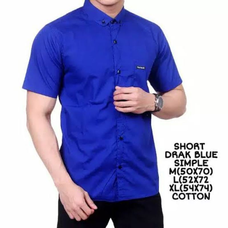 Kemeja / Hem Polos Pria Lengan Panjang &amp; Pendek Warna Dark Blue / Biru BCA cotton premium