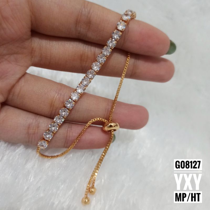Gelang Yaxiya Serut Zircon Baris Gold G08127