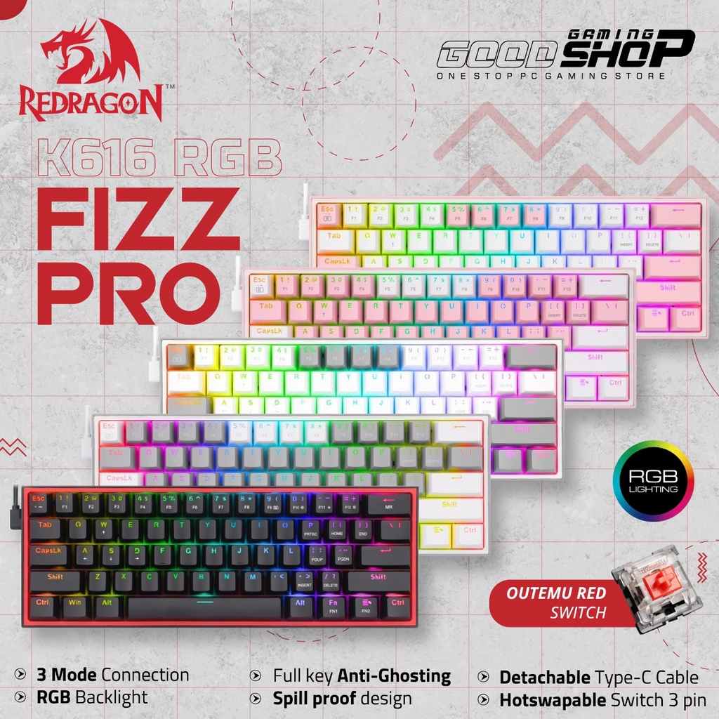 Redragon FIZZ PRO K616 RGB Mechanical 3 Connection - Gaming Keyboard