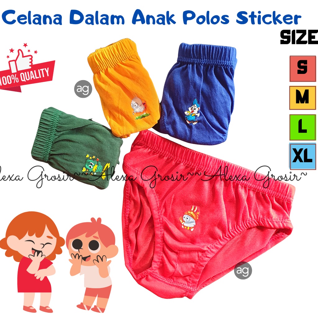 Celana dalam anak 4-5 Tahun Size XL BonBon Karakter Model Polos Sticker-ALEXA